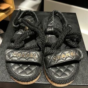 Authenic chanel cord & lambskin sandal